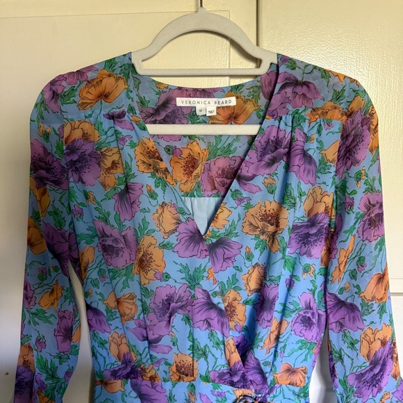 Veronica Beard  Sean Floral-Printed Ruched Dress Silk Size 0 - Picture 4 of 16